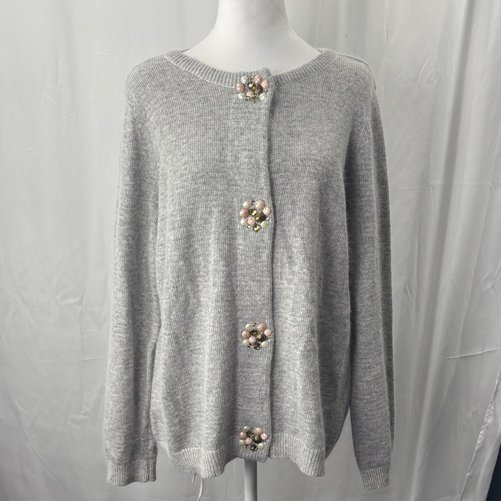 Christopher & Banks Gray Cardigan with Floral Embellishments
